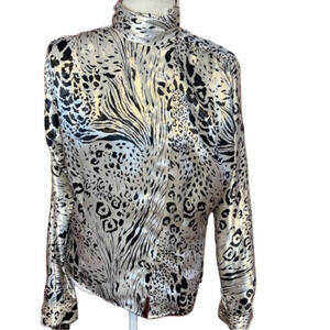 Vintage 80’s TESS Leopard Print Silky High Neck Polyester  Long Sleeve Blouse 6